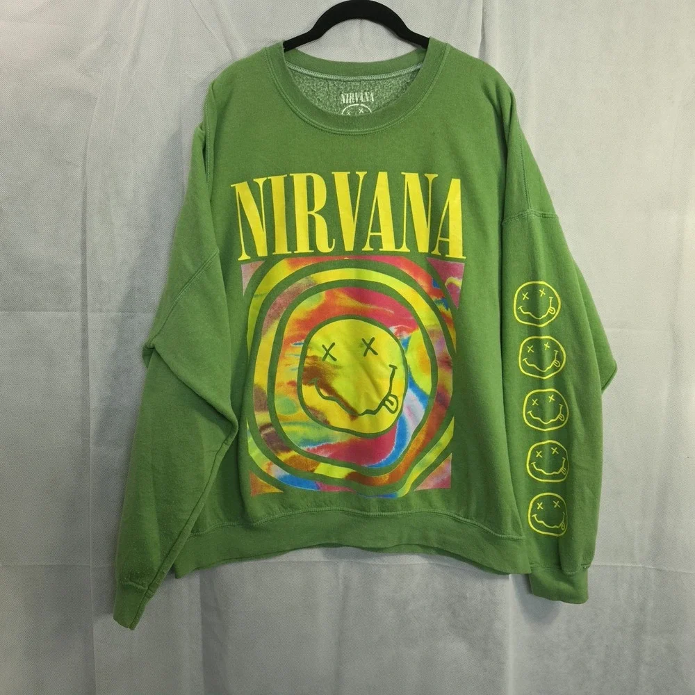Nirvana Green Crewneck Oversized Sweatshirt Size S/M Smiley Face